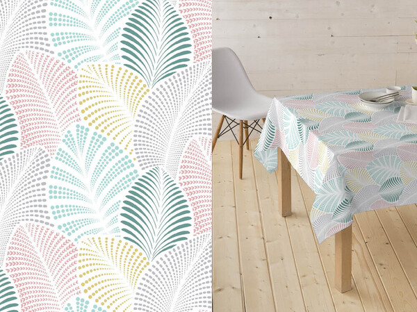Mantel Resinado Estampado Hojas Palmette Rosa y Azul